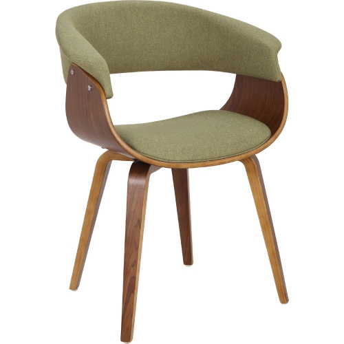 Vintage Mod Dining or Accent Chair in Green Fabric & Walnut Finish